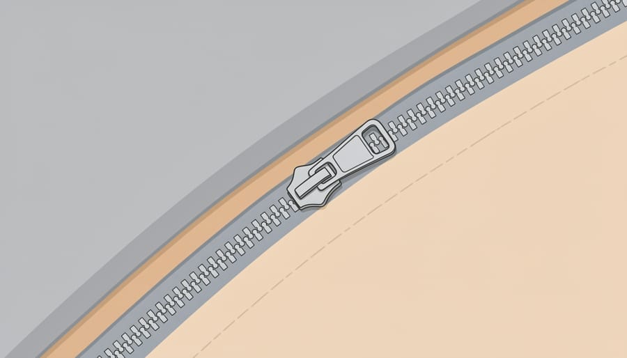 Top-down view of a hand adjusting a DIY mattress cover zipper to keep the layers aligned
